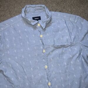 Finisterre Short Sleeved Button Up Shirt Blue Holiday Summer Beach Cotton Large